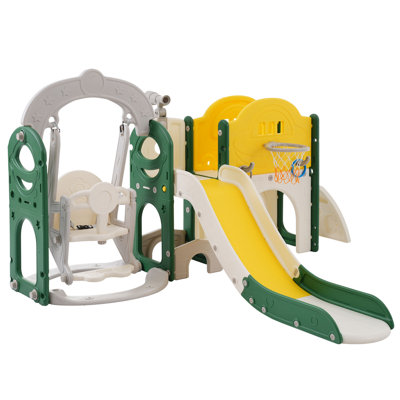 Toddler Slide and Swing Set 7 in 1, Kids Climber Slide Playset with with Ball & Hoop, Telescope -  Mocoloo, M-ET361AAL