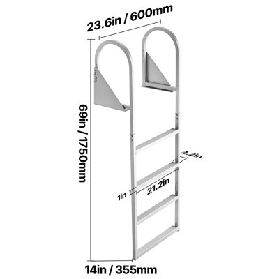 Flip-Up Dock Ladder, 4-Step, Heavy-Duty Aluminum Alloy Pontoon Boat Swim Ladder, with Non-Slip Wide Steps, 350 lbs Weight Capacity, Pull Rope Assist, for Lake Swimming, Pool, Marine Boarding
