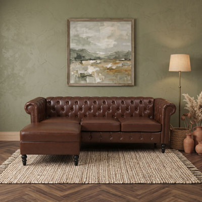 4-Seater L-Shaped Sectional Sofa with Movable Storage Ottoman and Tufted PU Leather Upholstery
