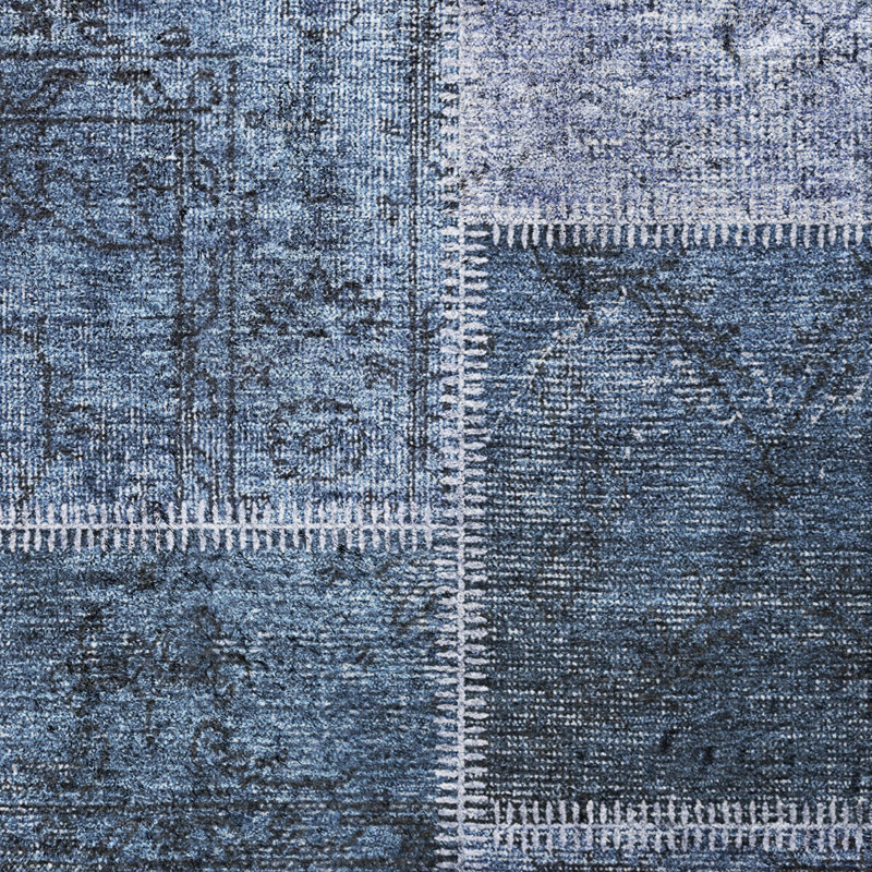 Tapis à poil long de qualité supérieure lavable à la machine ADS772, Bleu, Rond 8 pi