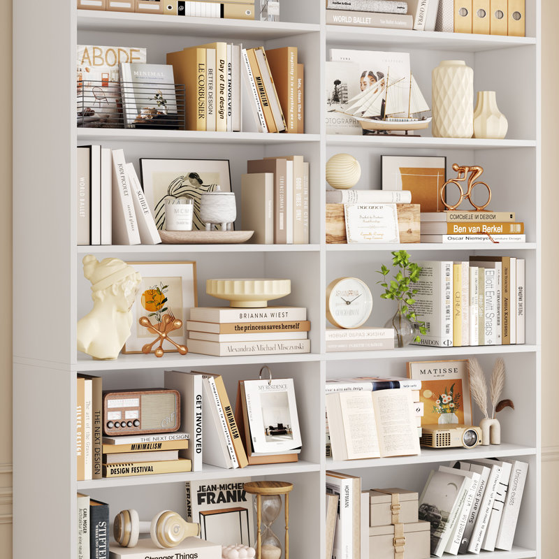 Bibliothèque de 84 po de hauteur, bibliothèque double à 7 niveaux avec 28 cubes de rangement, étagère grande capacité pour livres et décoration (ensemble de 2)