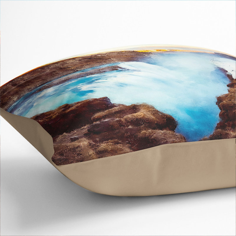 A Waterfall in Iceland Painting Scatter Cushion, 40cm H x 40cm W x 15cm D, Stone
