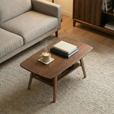 Mid Century Modern Coffee Table: 100% Solid Wood Coffee Table - 2-Tier Storage Design - Practical Coffee Tables for Living Room, Apartment, Easy Assembly (Walnut, 47.24")