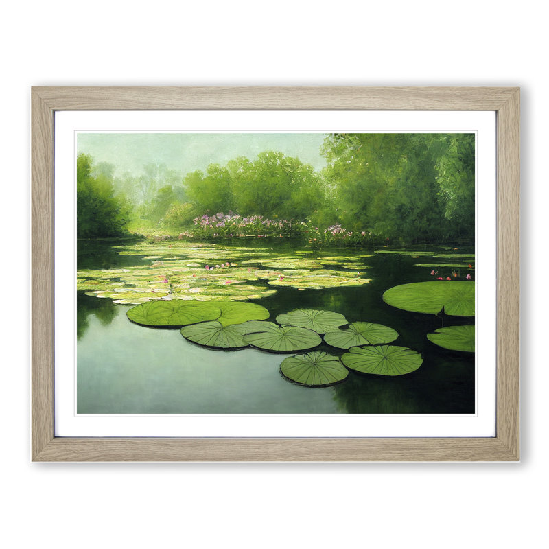 Compelling Water Lily Pond - Framed Print, 25cm H x 34cm W x 2cm D, Oak