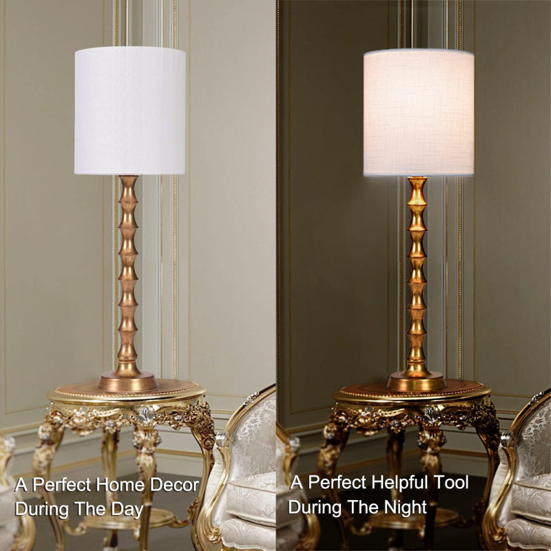 30.5" Gold Bamboo Candlestick Buffet Lamps with White Shades