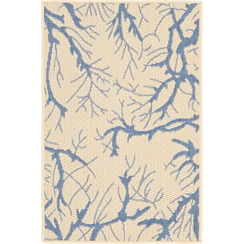 Allon Abstract Beige/Blue Indoor/Outdoor Area Rug, Rectangle 2' x 3'1"