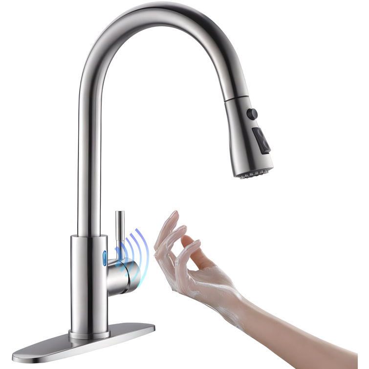 Touchless Kitchen Faucet With Motion Sensor, LED Temperature Indicator, Pull Down Sprayer, And Stainless Steel Construction