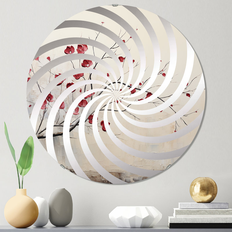 Minimaliste grenat Grace Leafy Dreamscape - Miroir décoratif Vortex-MIR114739-Rond, 23,6 po x 23,6 po