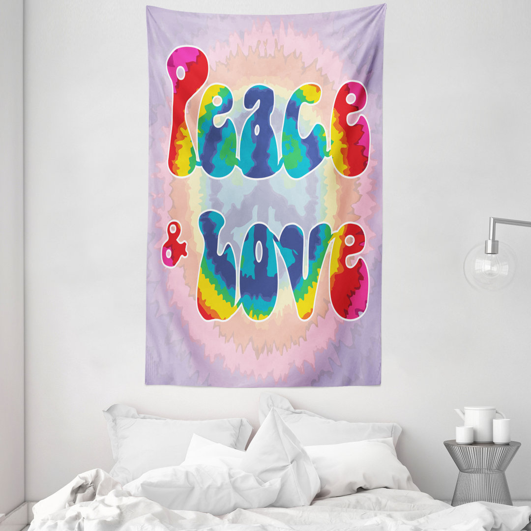 Wandteppich, Peace Love Tie Dye-Effekt, Hippie, Mehrfarbig