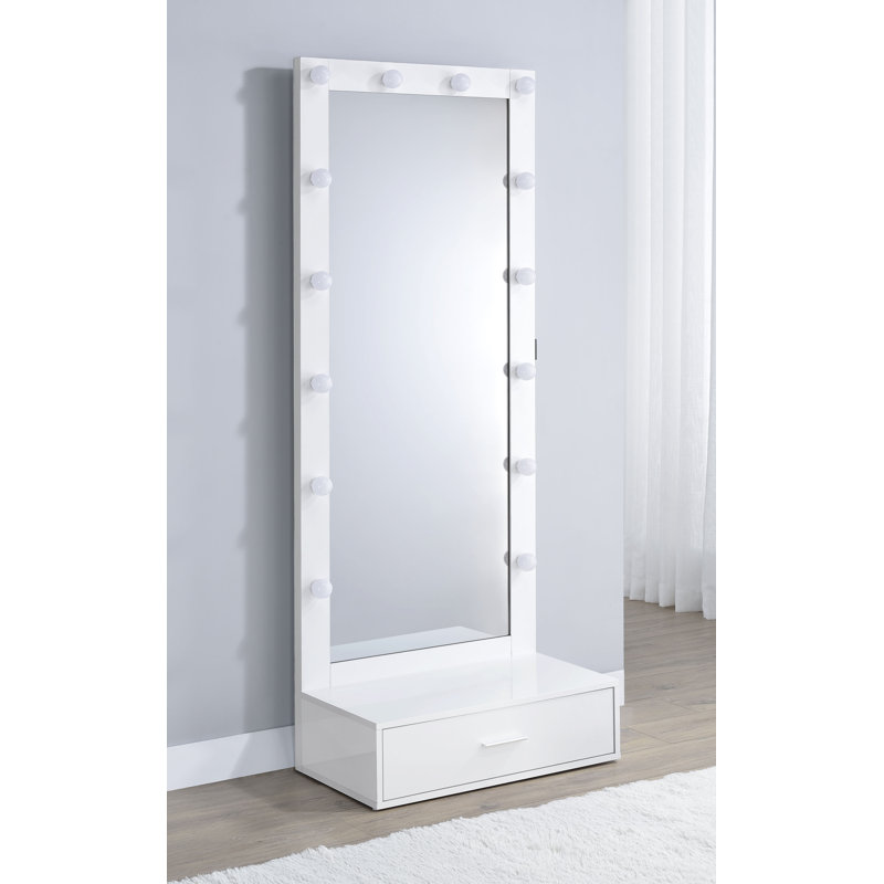 Miroir de plancher pleine longueur éclairé 1 tiroir Spector