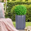 Concrete Effect Frostproof Outdoor Plant Pot, Garden Flower Pot, Cylinder Round Garden Planter with Drainage Holes, Outdoor Planter with Ribbed Pattern-1744833098-1744833111
