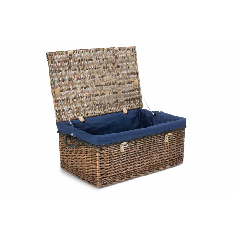 Wicker Rope Handled Trunk with Lining, Antique Wash/Blue