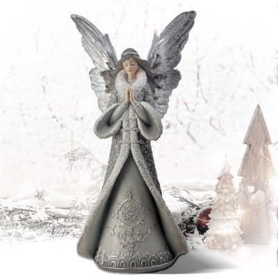 Ange d’hiver en résine priant