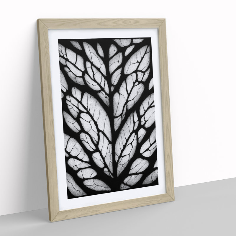 Monochrome Leaves No.3 - Framed Print, 46cm H x 34cm W x 2cm D, Oak