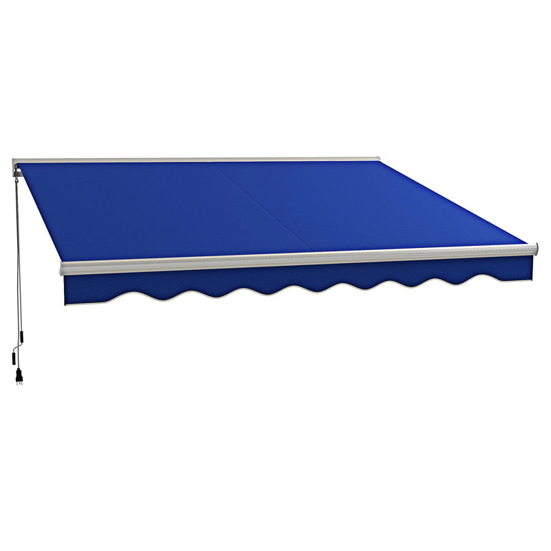 Outsunny Electric Awning With Remote Controller And Crank Handle, Blue, 153.52" W x 118.12" D