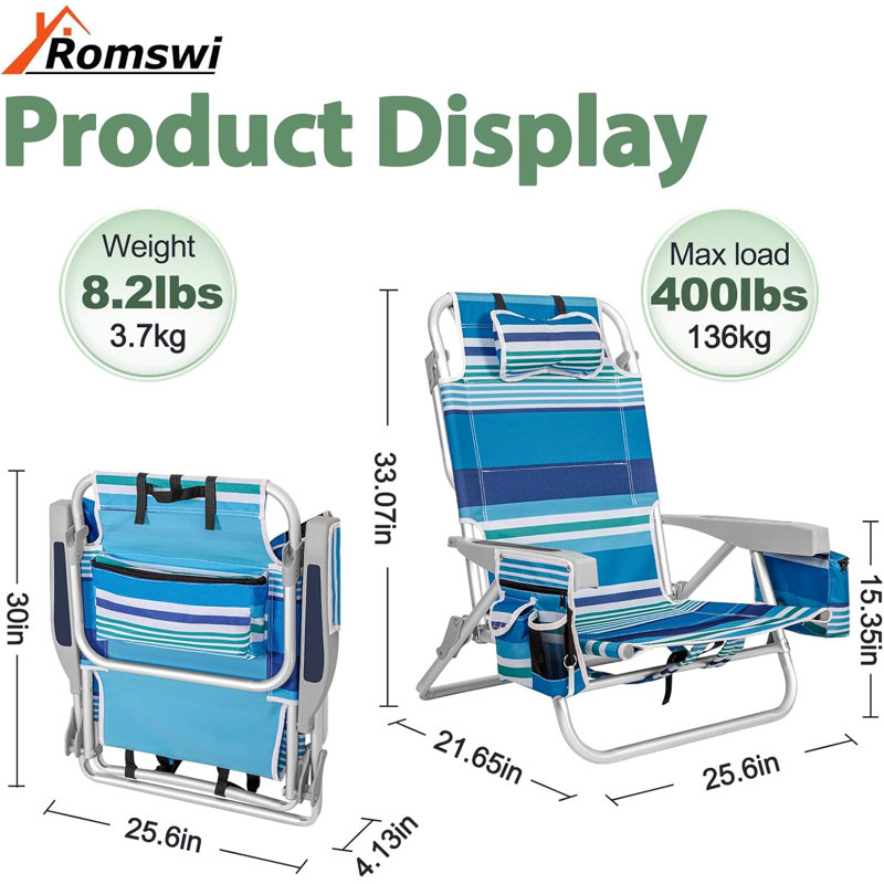 2Pk Aluminum Extra Wide 5-Position Lay Flat Folding Backpack