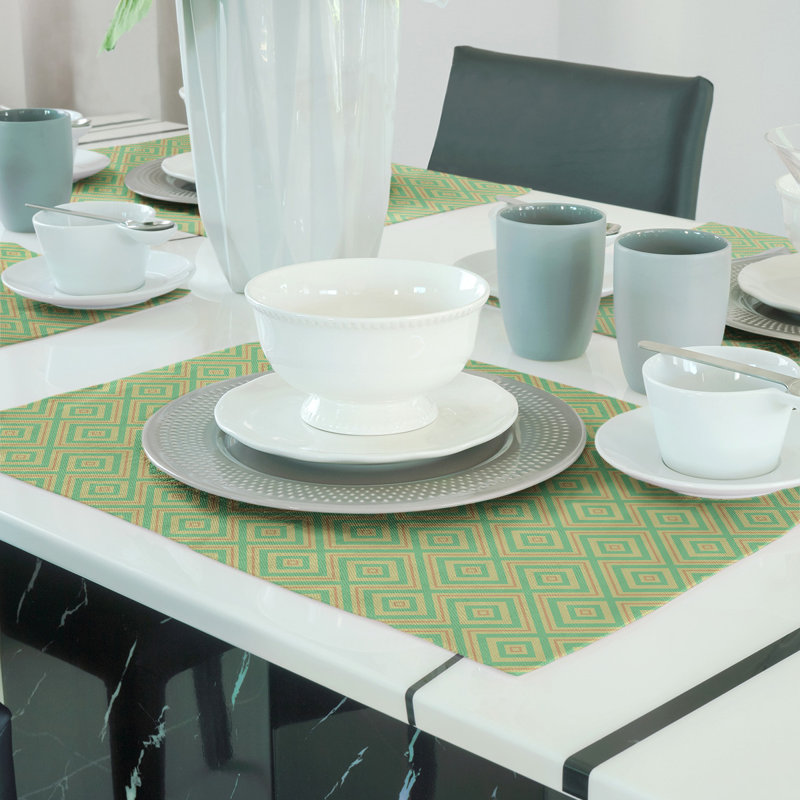 Napperon en coton 18 po Square Lattice, Vert / Orange