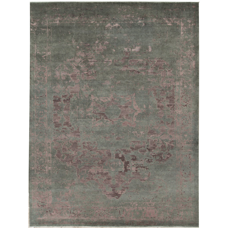 Wool Oriental Area Rug in Teal/Plum