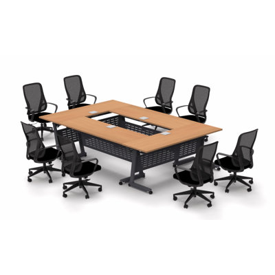 Rectangle 8 Person Flip Top 72'' L Modular Training Table and Chair Set with Casters and Modesty Panel and Cable Management