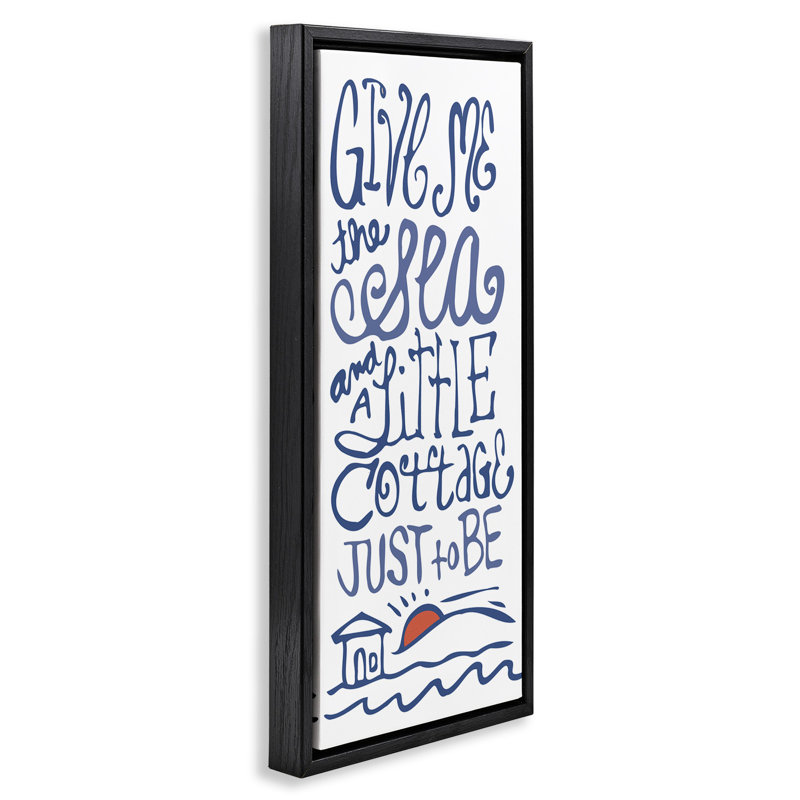 «Sea & Cottage Beach Life Calligraphy», H 25 po x l 11 po, Cadre flottant noir de jais