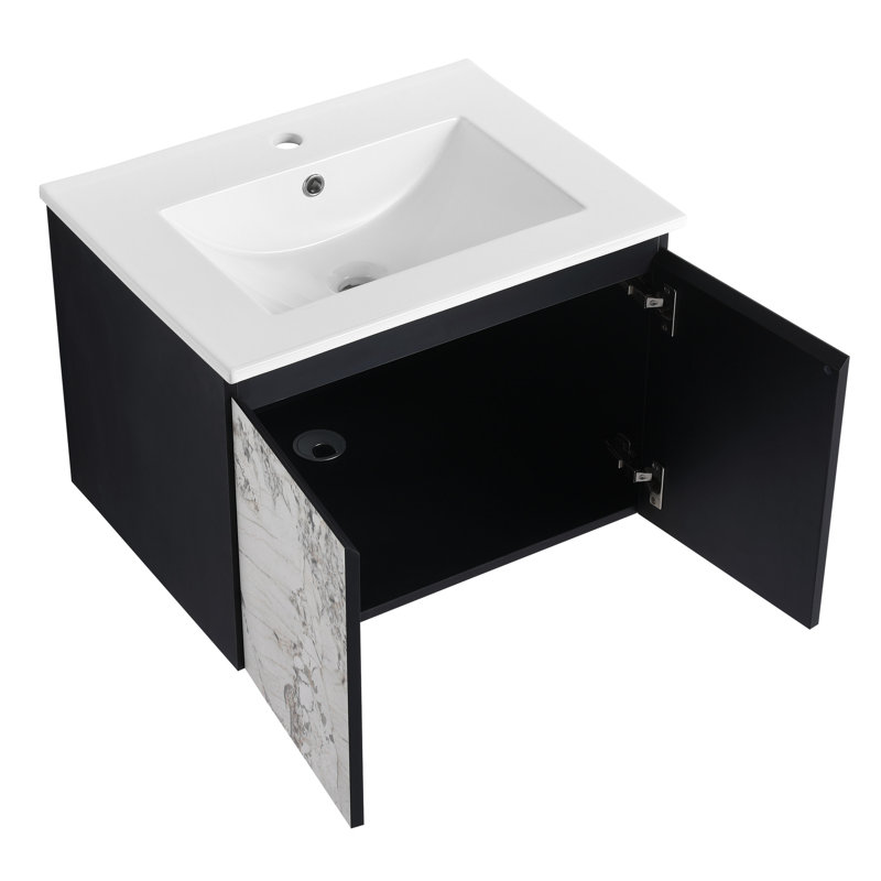 Meuble-lavabo mural moderne noir 24 po. Évier en céramique. Porte. Contreplaqué. Meuble-lavabo 24 po. Moderne. Abondants essentiels