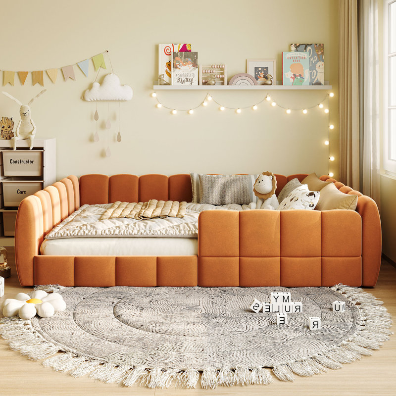 Lit plateforme pour lit double rembourré en velours vert, Green