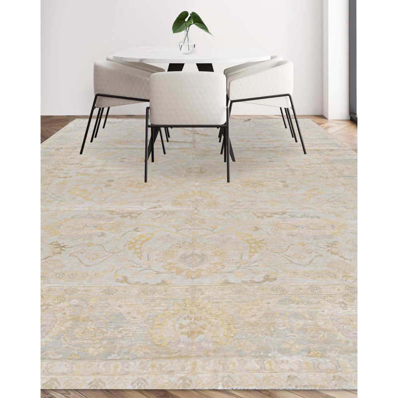 Silk Oriental Area Rug in Beige/Light Yellow