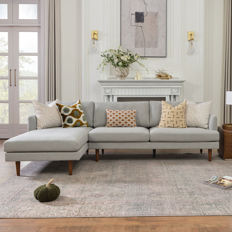 Miller Polyester Blend Sectional, Left Hand Facing, Light Gray Polyester Blend