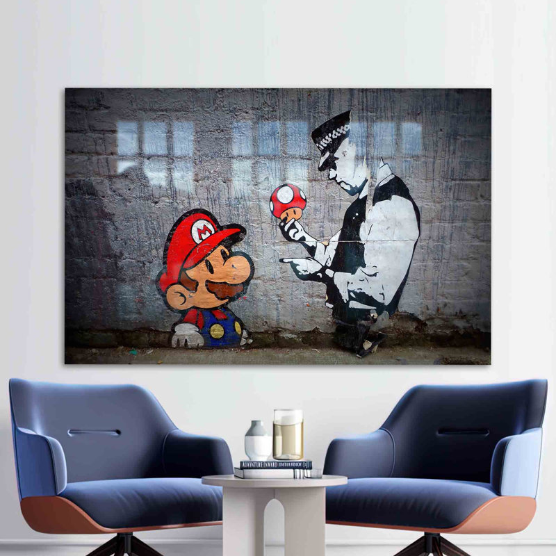 Art mural en verre trempé à thème Super Mario idéal pour rehausser l'esthétique de votre salle de jeu, H 47,2 po x l 70,9 po
