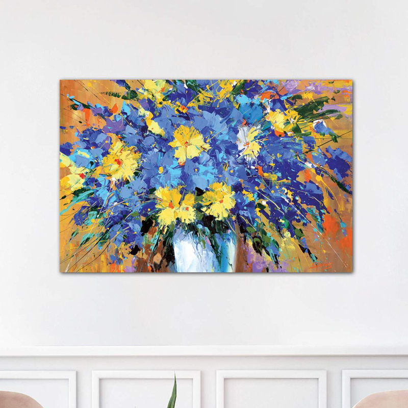 Blue Flowers by Dmitry Spiros - Painting on Canvas, Wrapped Canvas, 66.04 cm H x 45.72 cm W x 1.91 cm D