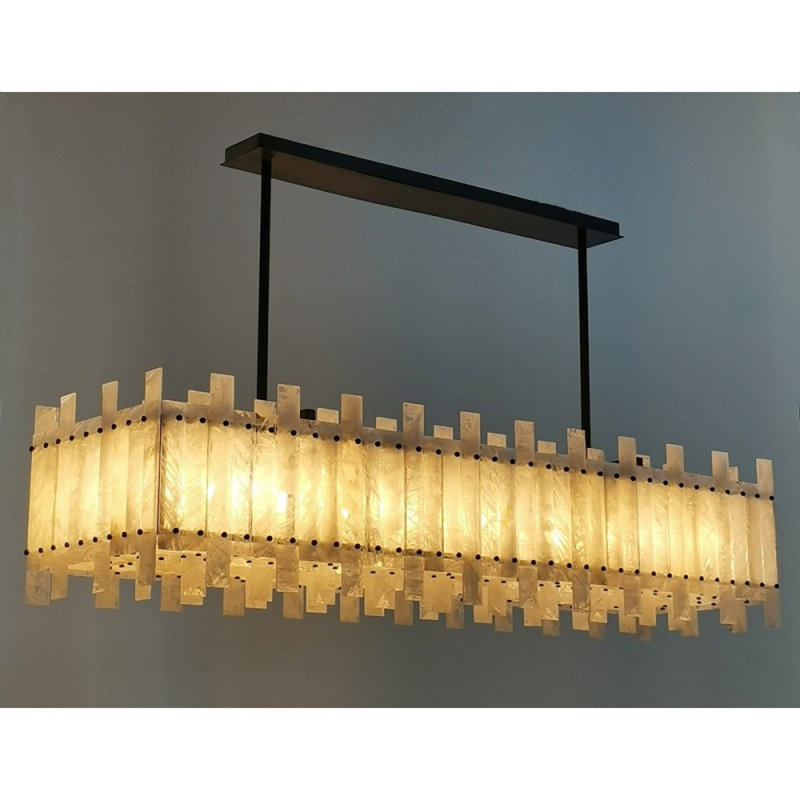 Lustre en cristal de roche Petra, Nickel brossé, Cristal de roche naturel, 60” Long x 18” Width x 14” Base Height x 34” OAH