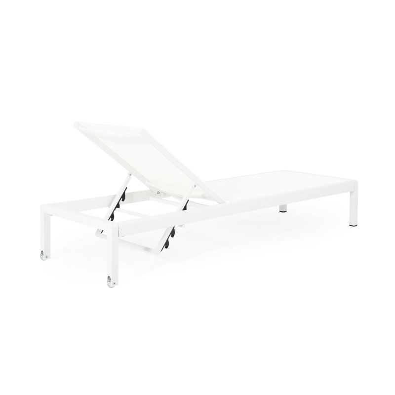 Chaise longue blanche avec filet et support en aluminium stable - Structure légère réglable
