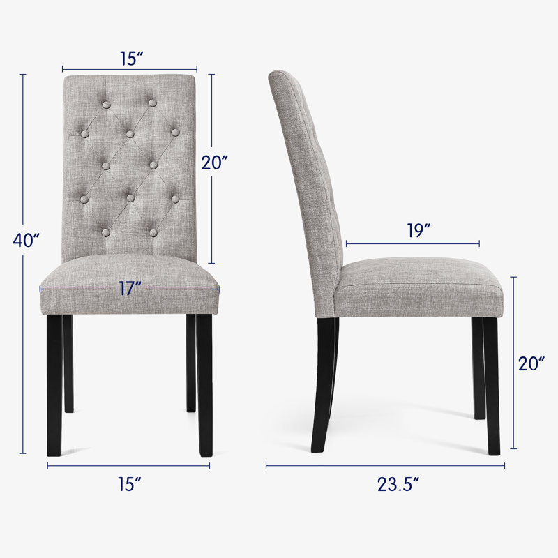 Tufted  Fabric Upholstered Parsons Dining Chairs, Light Gray, 2