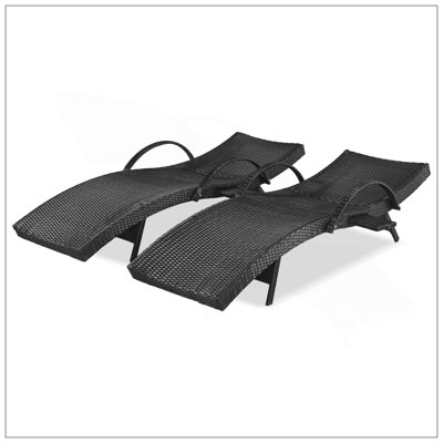 Outstanding 80'' Outdoor Wicker Chaise Lounge Chairs Set Of 2, Patio Rattan Reclining Chair Pull-Out Side Table Adjustable Backrest Ergonomic Wave Design Pool Sunbathing Recliners