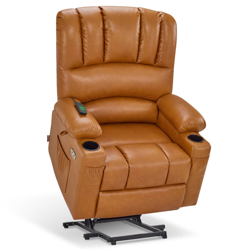 Power Recliner Lift Chair with Heat and Vibration Massage, Faux Leather, Tawny