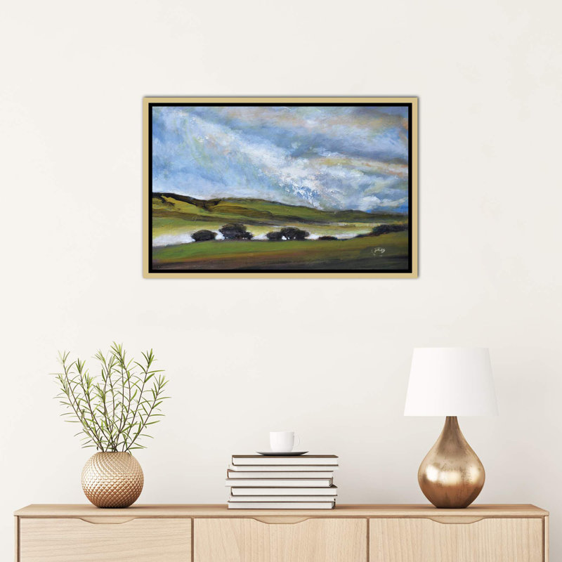 « light on green hills » par la-touche decker, reproduction d’art, H 26 po x l 40 po x 1,5 po, Toile encadrée d'or