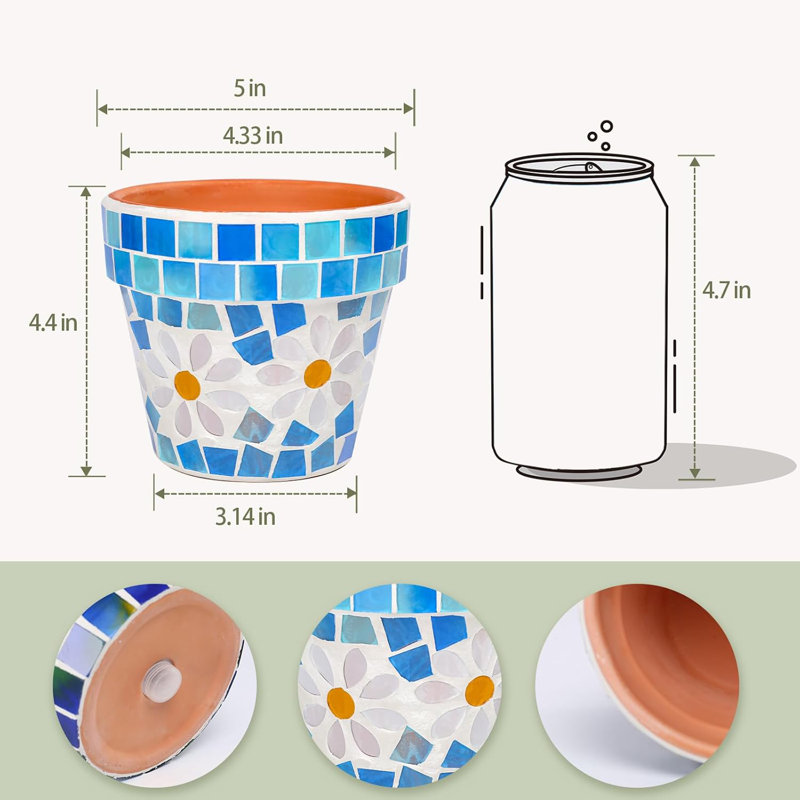 Jardinière succulente en mosaïque de terre cuite 4 "avec drainage