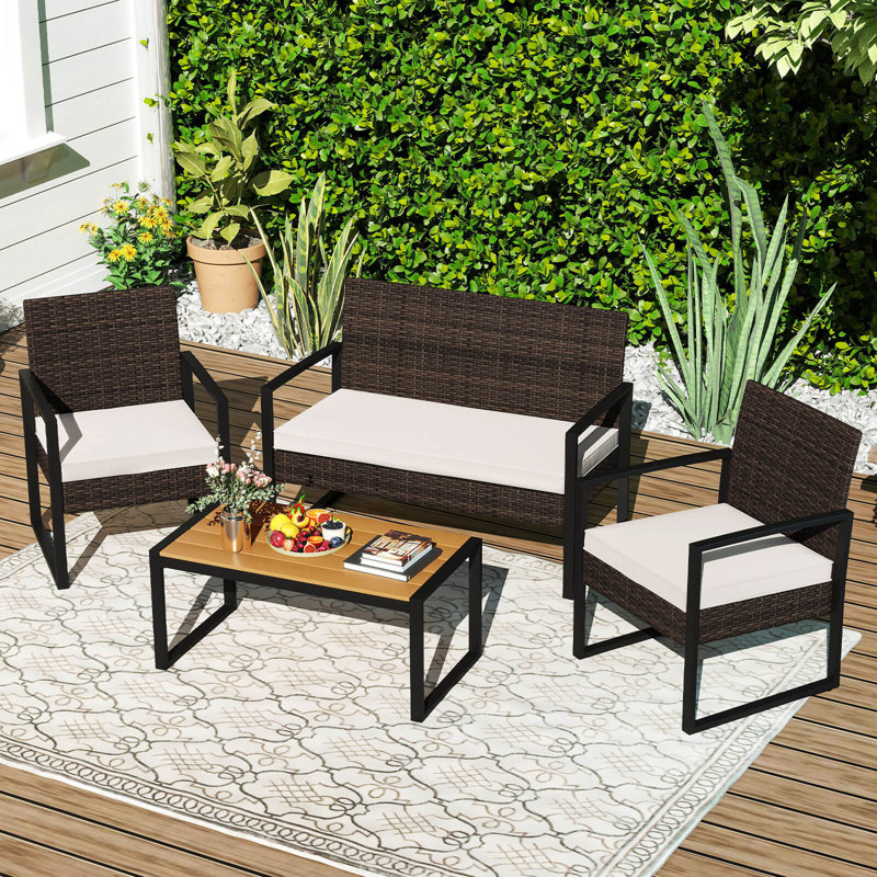 Ensemble de meubles de patio 8 pièces avec chaises rembourrées et table basse en bois et plastique