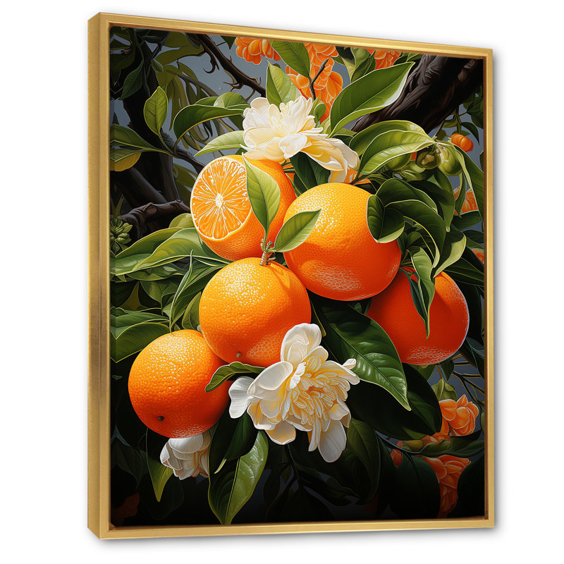 «Dareon Tangerine Tango Bouquet I», reproduction sur toile, H 44 po x l 34 po x P 1,5 po, Cadre flottant doré