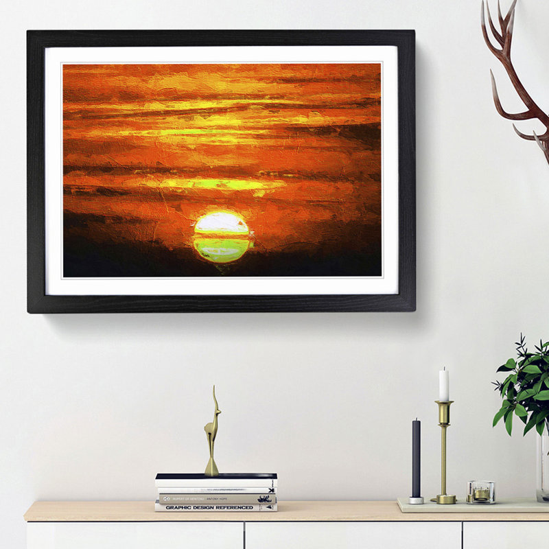 Orange Sunset - Picture Frame Painting Print, 48cm H x 65cm W x 2cm D, Black Framed