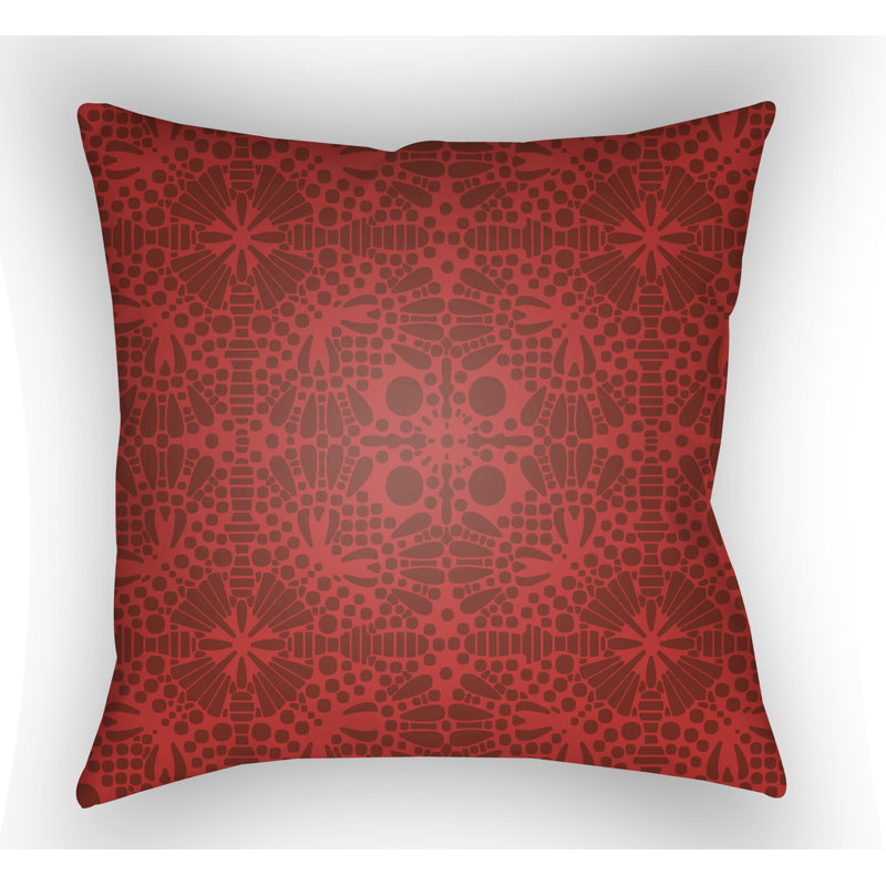 Laser Cut Outdoor Throw Pillow, 18" H x 18" W x 4" D, Red