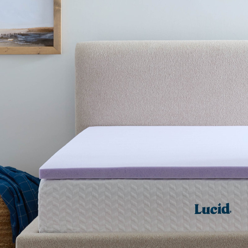 Lucid 2" Lavender and Gel Memory Foam Mattress Topper with cover - Queen, Queen, 2 inch