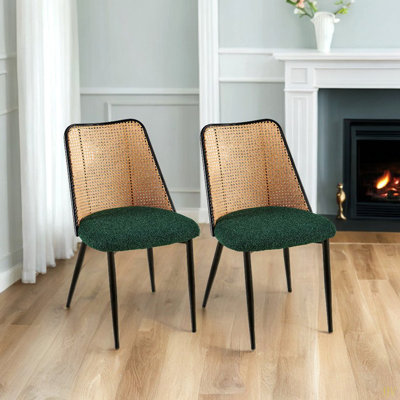 Ensemble de 2 chaises de salle à manger en rotin, chaises bouclées avec dossier en canne, chaise de salle à manger rembourrée pour la cuisine, le salon