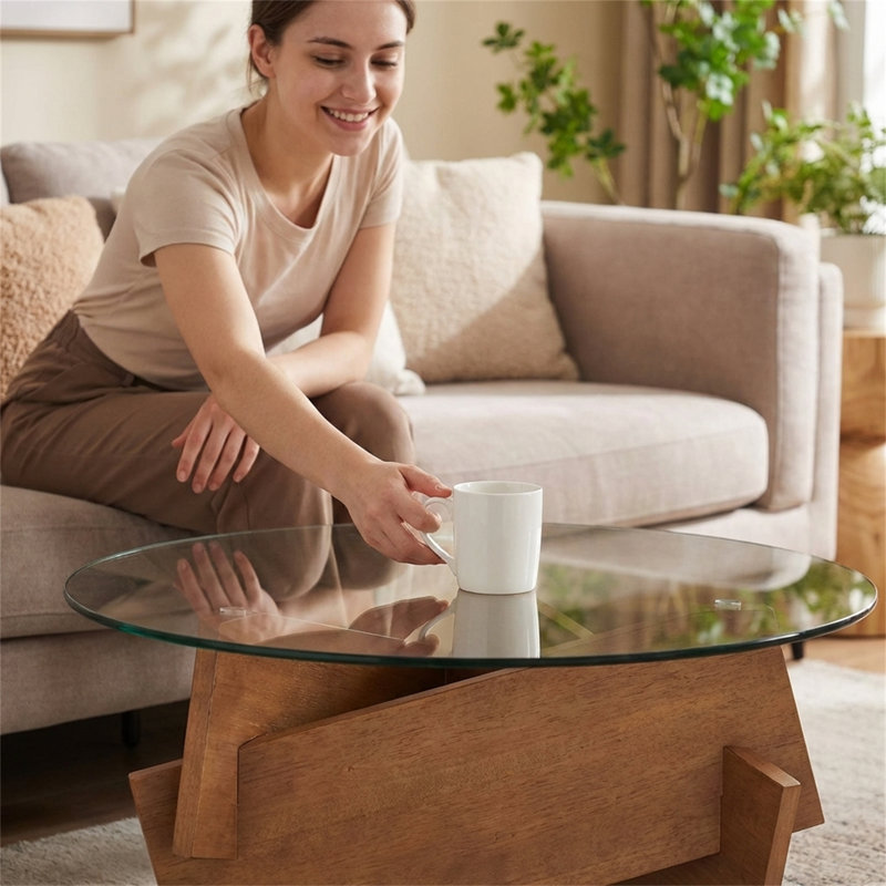 Table basse de salon de 35,4 pouces avec plateau en verre trempé, parfaite pour le salon