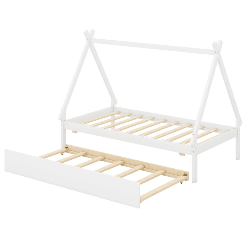 Lit de sol de tente simple Aquaisha, cadre de lit simple House avec lit gigogne escamotable, Blanc