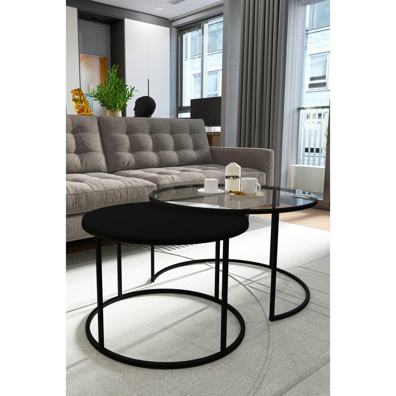 Table basse élégante avec plateau en verre trempé et structure en métal, 28,3 po x 17,7 po x 28,3 po | 100% panneau de fibres à densité moyenne, épaisseur de 0,5 po | Design élégant noir et transparent | Parfait pour le salon, décor moderne et chic
