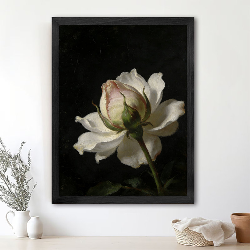 Reproduction d'art encadrée noire rétro "The unique Flower", H 11 po x l 9 po