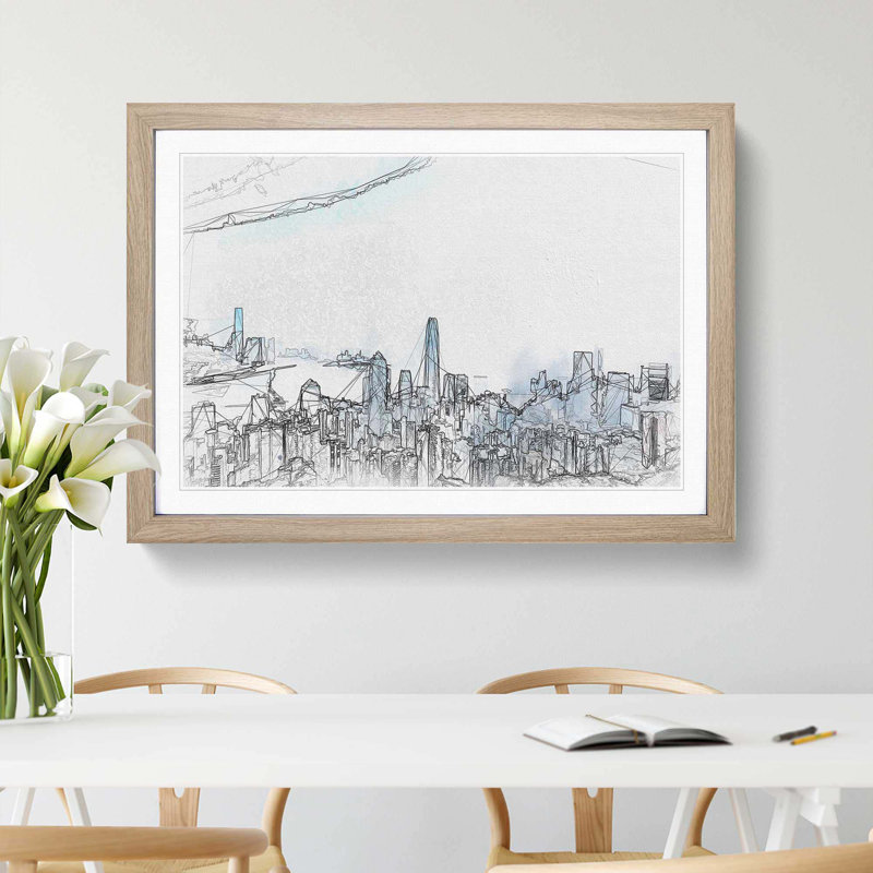 The Hong Kong Skyline in China in Abstract - Picture Frame Graphic Art Print, 36cm H x 48cm W x 2cm D, Oak Framed