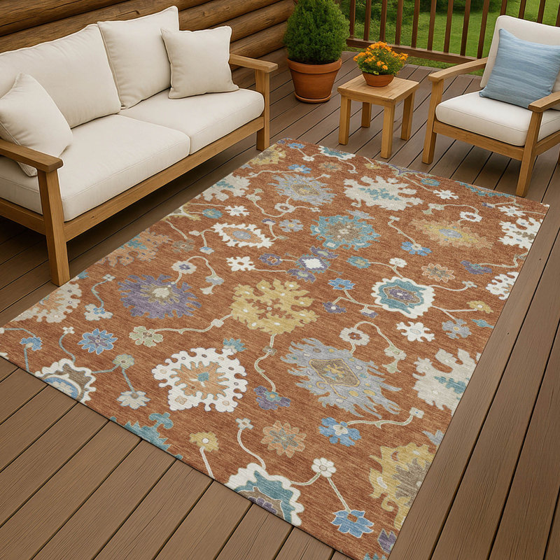 Machine Washable Indoor/Outdoor Chantille ACN2532 Traditional Rug, Paprika, Rectangle 5' x 7'6"