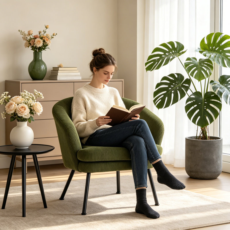 Fauteuil demi-tonneau gris en velours côtelé avec pieds en métal noir, fauteuil d'appoint capitonné Modern Channel avec rembourrage en mousse dense, fauteuil simple confortable pour le bureau de la chambre à coucher du salon